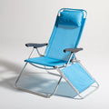 Fauteuil relax pliant aux lignes épurées pliant, coloris bleu clair et blanc