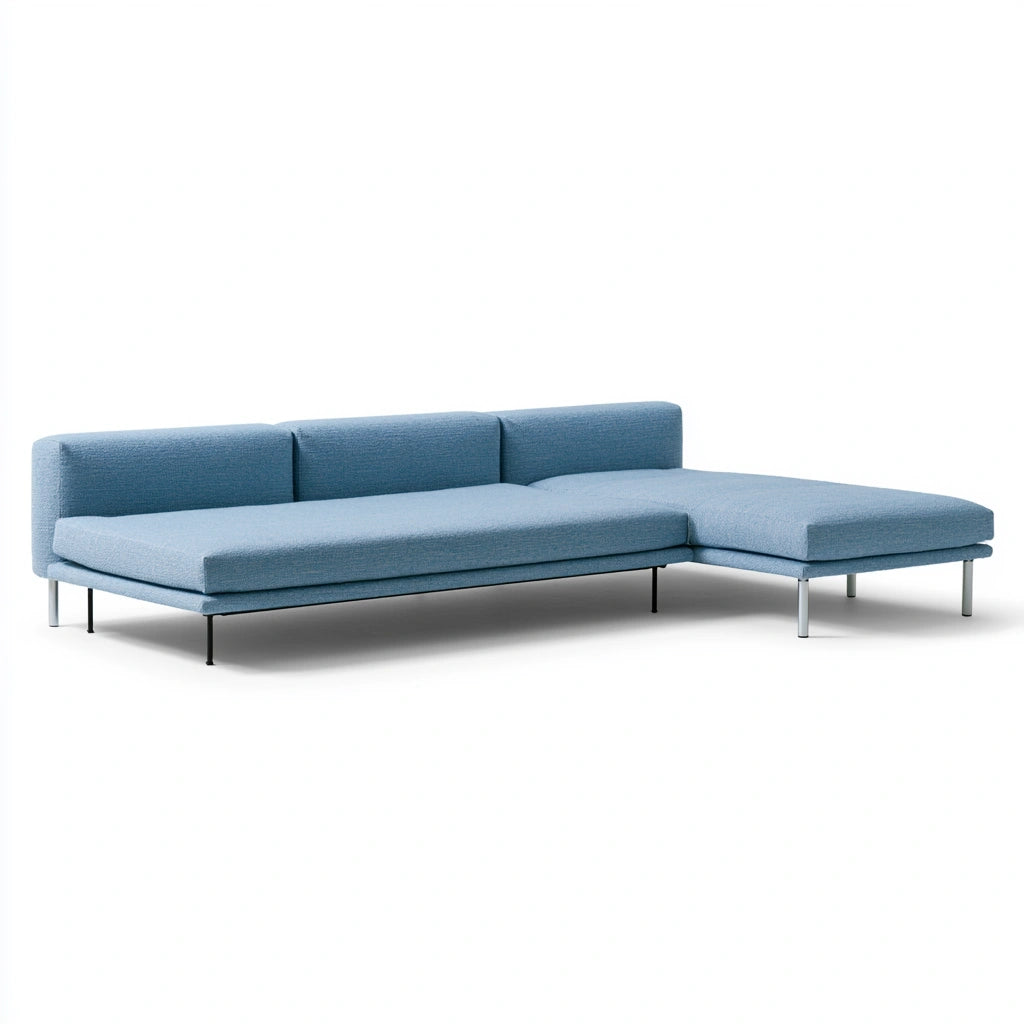 Canapé modulable aux lignes épurées, coloris bleu clair et blanc