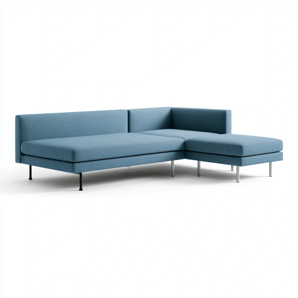 Canapé modulable aux lignes épurées, coloris bleu clair et blanc