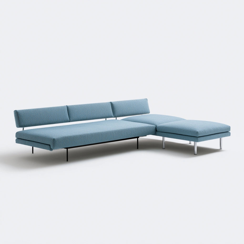 Canapé modulable aux lignes épurées, coloris bleu clair et blanc