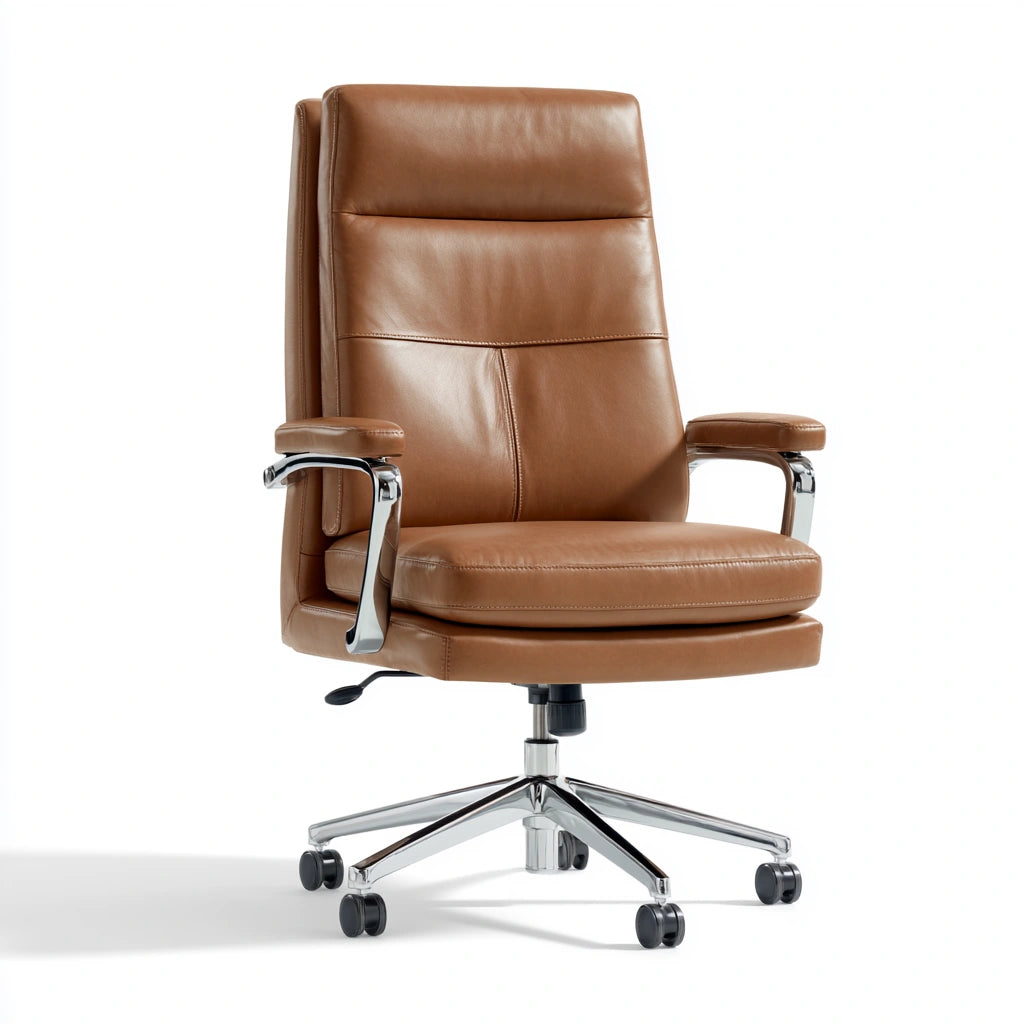 Fauteuil de bureau direction en cuir, coloris brun clair