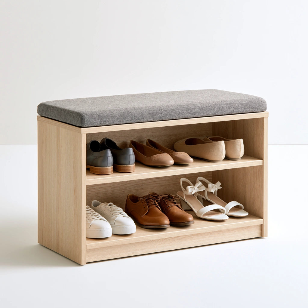 Banc à chaussures avec rangement en bois, coloris brun naturel