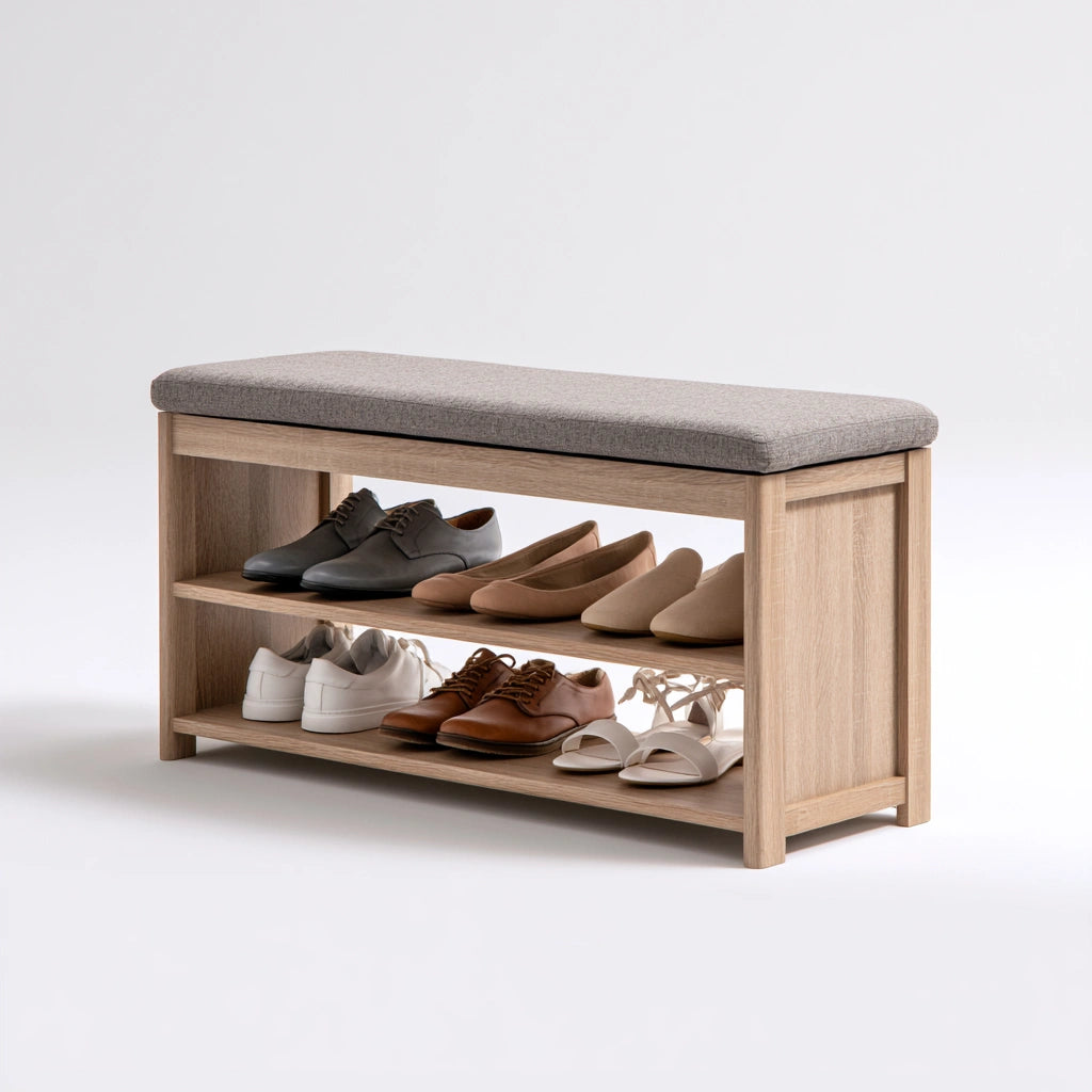 Banc à chaussures avec rangement en bois, coloris brun naturel