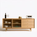 Buffet de rangement en bois finition chêne, coloris blanc et chêne clair