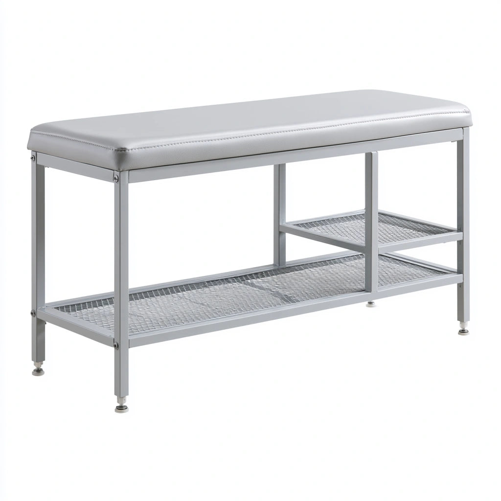 Banc décoratif en métal avec rangement, coloris gris clair