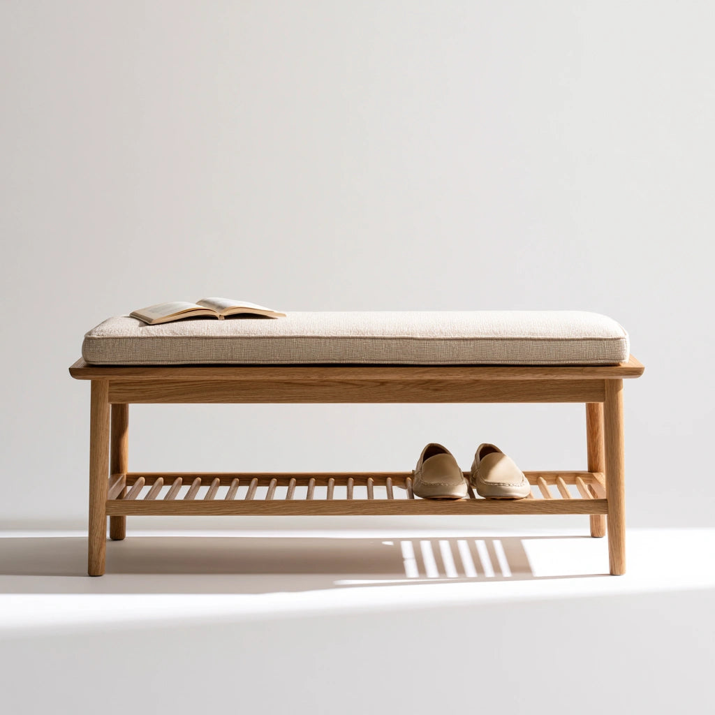Banc décoratif en tissu, coloris beige et brun clair