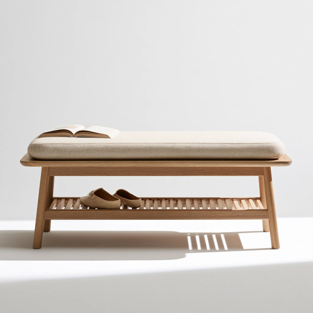 Banc décoratif en tissu, coloris beige et brun clair