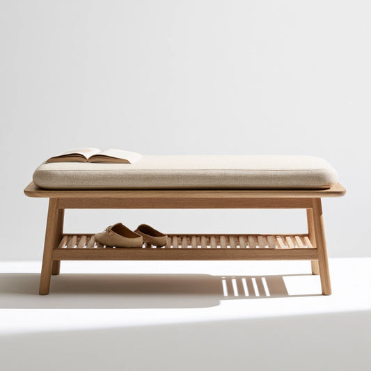 Banc décoratif en tissu, coloris beige et brun clair
