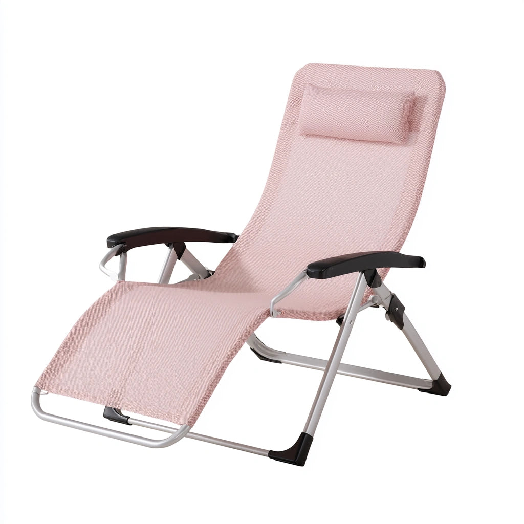 Fauteuil relax pliant en métal pliant, coloris rose clair et argenté