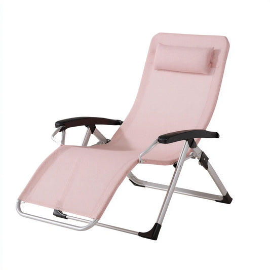 Fauteuil relax pliant en métal pliant, coloris rose clair et argenté
