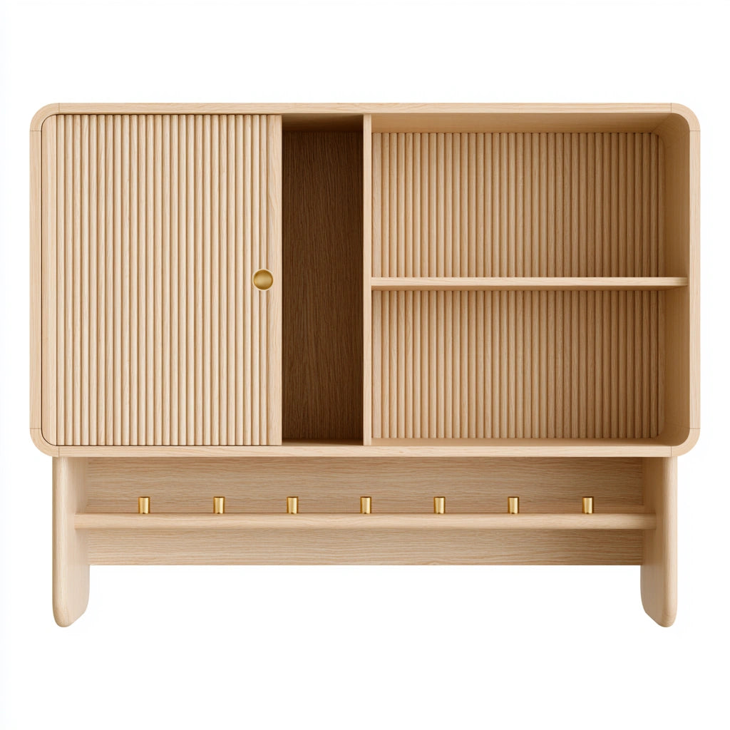 Meuble de rangement en bois mural suspendu, coloris brun clair