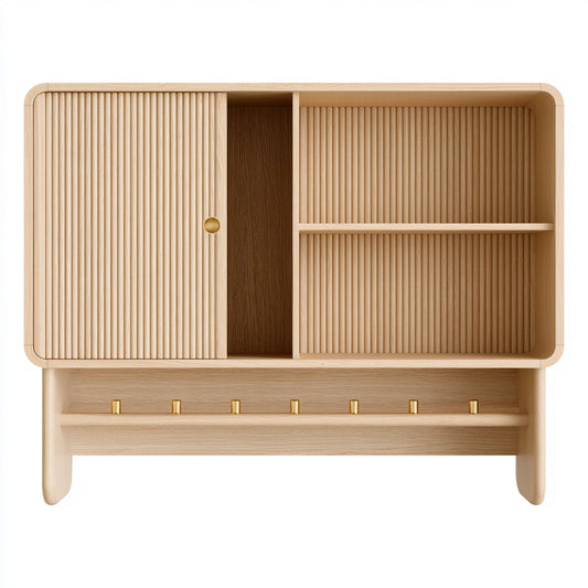 Meuble de rangement en bois mural suspendu, coloris brun clair