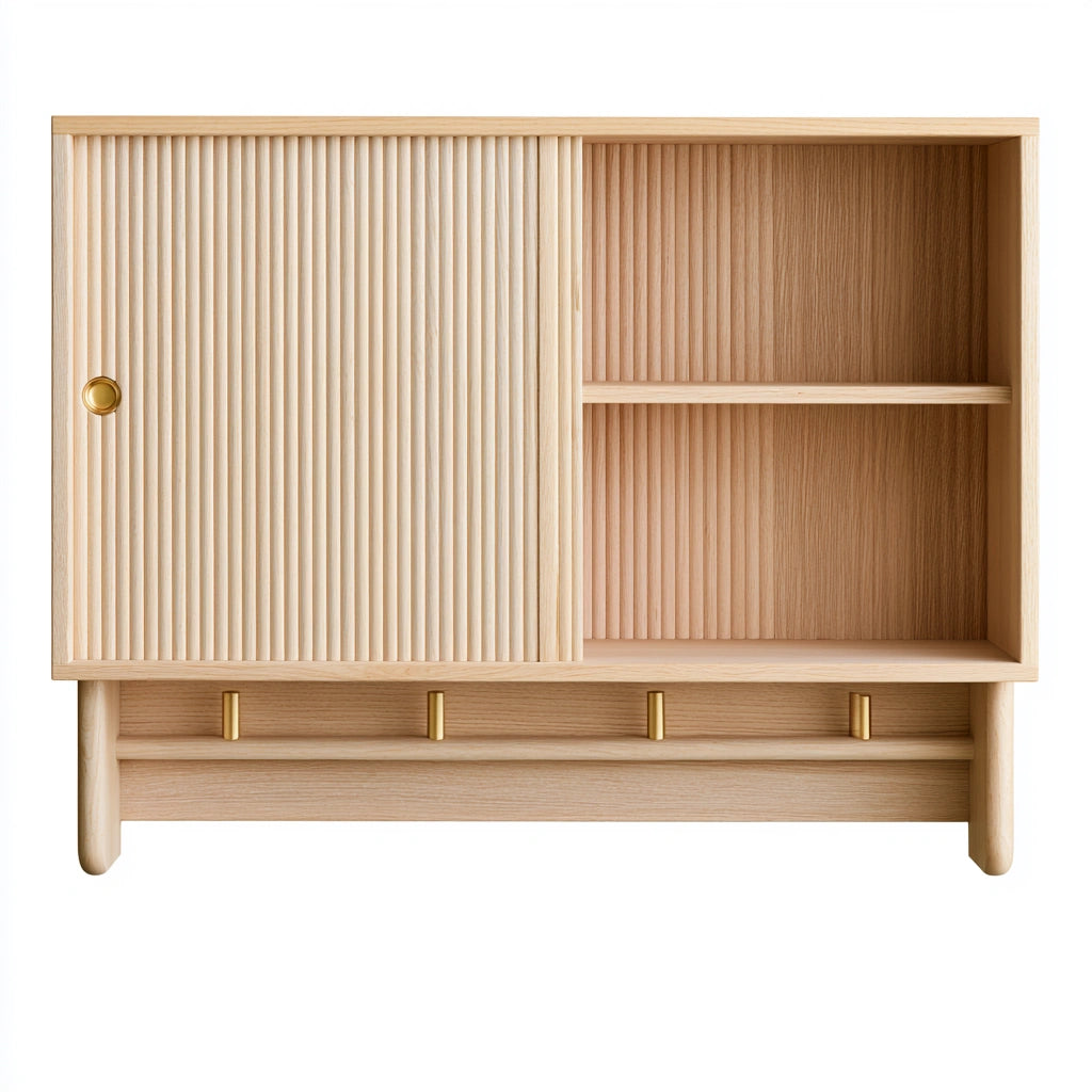 Meuble de rangement en bois mural suspendu, coloris brun clair